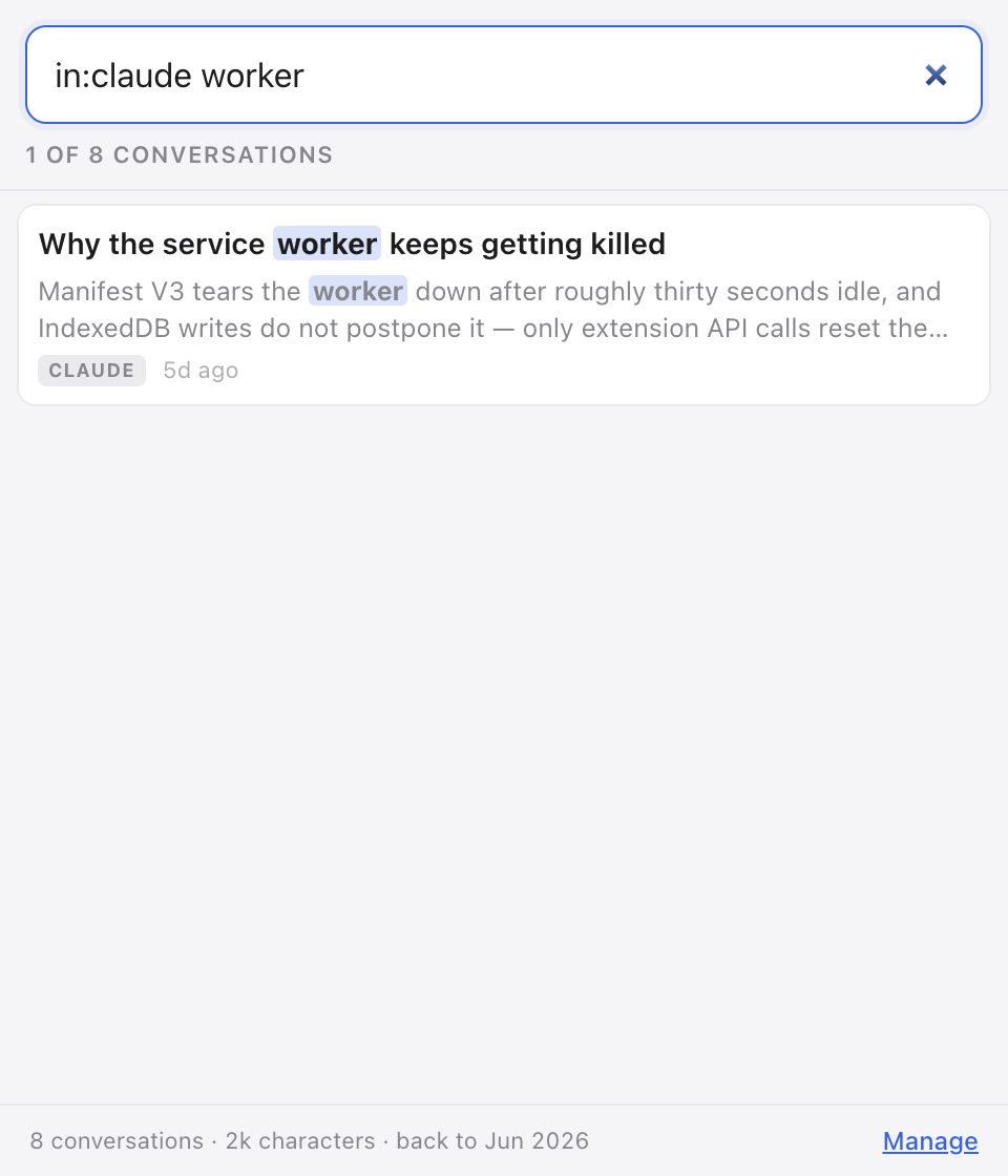 The popup with results filtered to a single assistant.